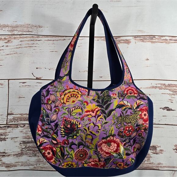 MacKenzie Childs Paradise Carryall Neoprene Tote Bag Blue Floral Print RETIRED - Picture 2 of 7